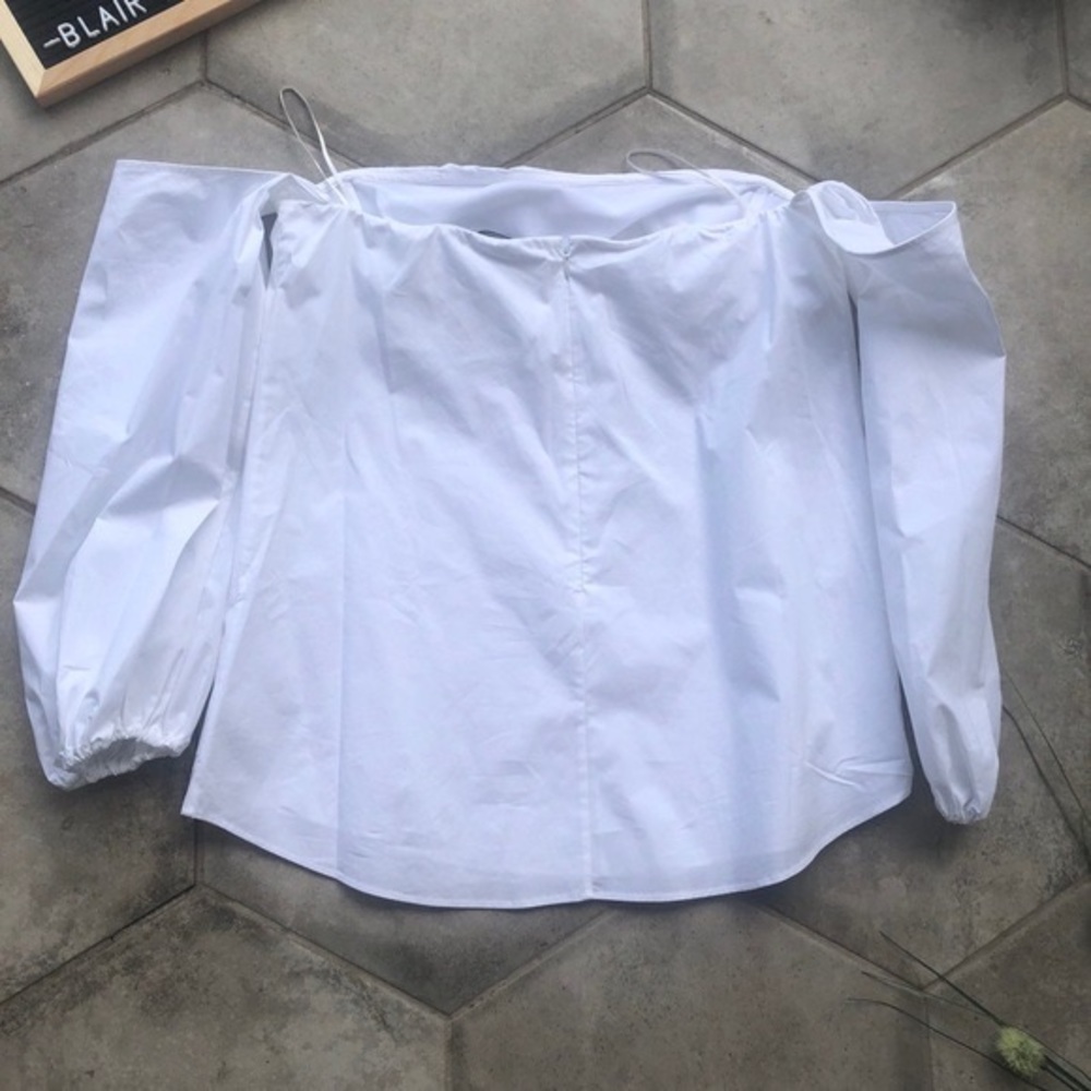Theory LAUREEMA Off Shoulder BuildIn Bra Poplin White Top Ballon Puff Sleeve - Picture 15 of 16